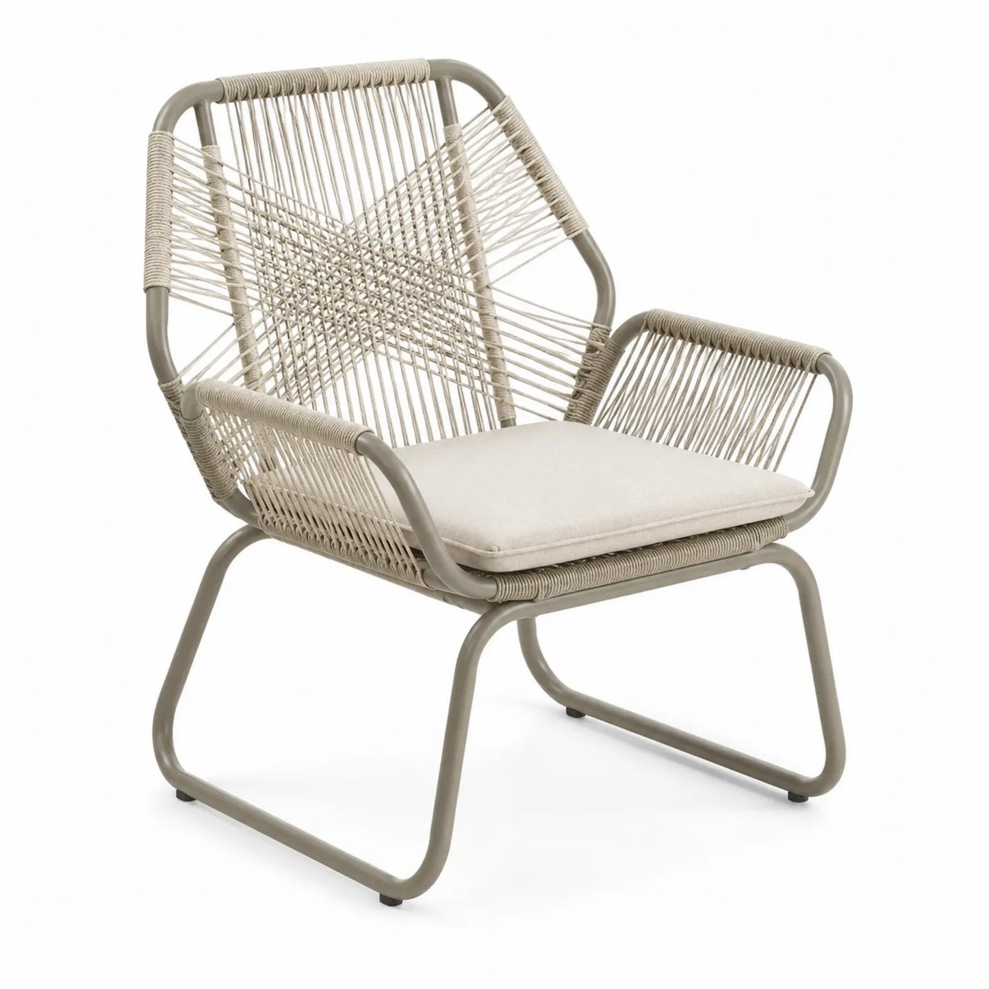 Stahl Gartenstuhl mit Geflochtener Rückenlehne, Taupe Beige