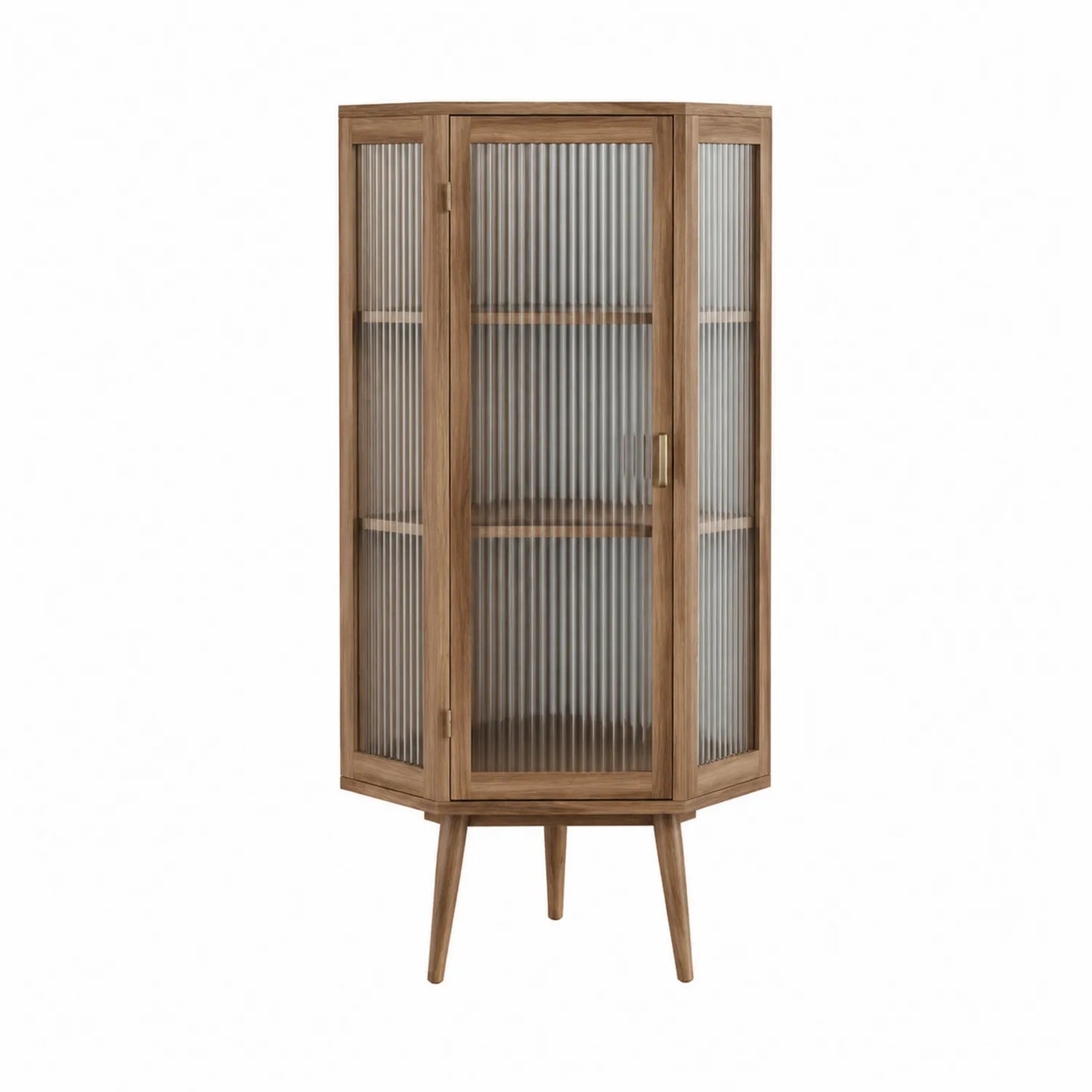 Eckvitrine Holz und Glas 180x60x40 cm Sechseckig