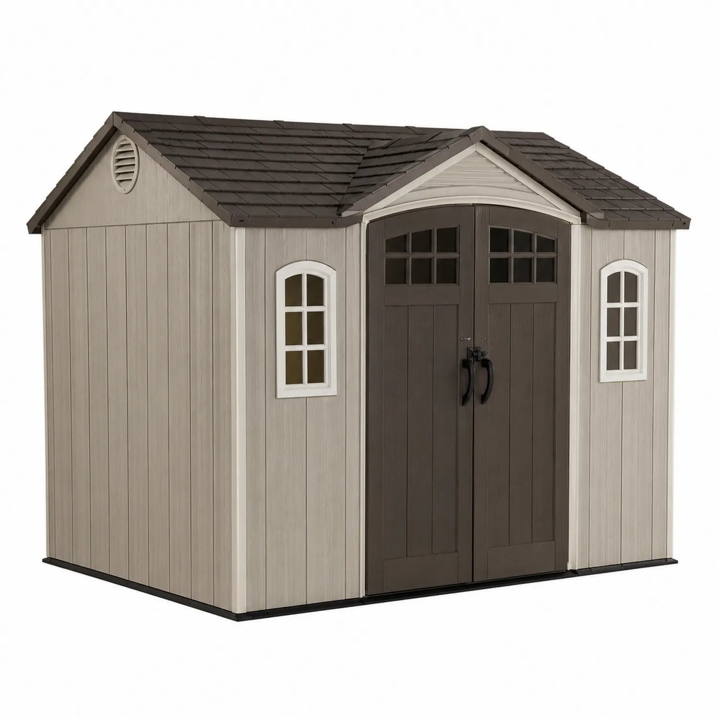 Kunststoff Gartenhaus Beige/Braun 320 cm x 250 cm Doppeltür Fenster