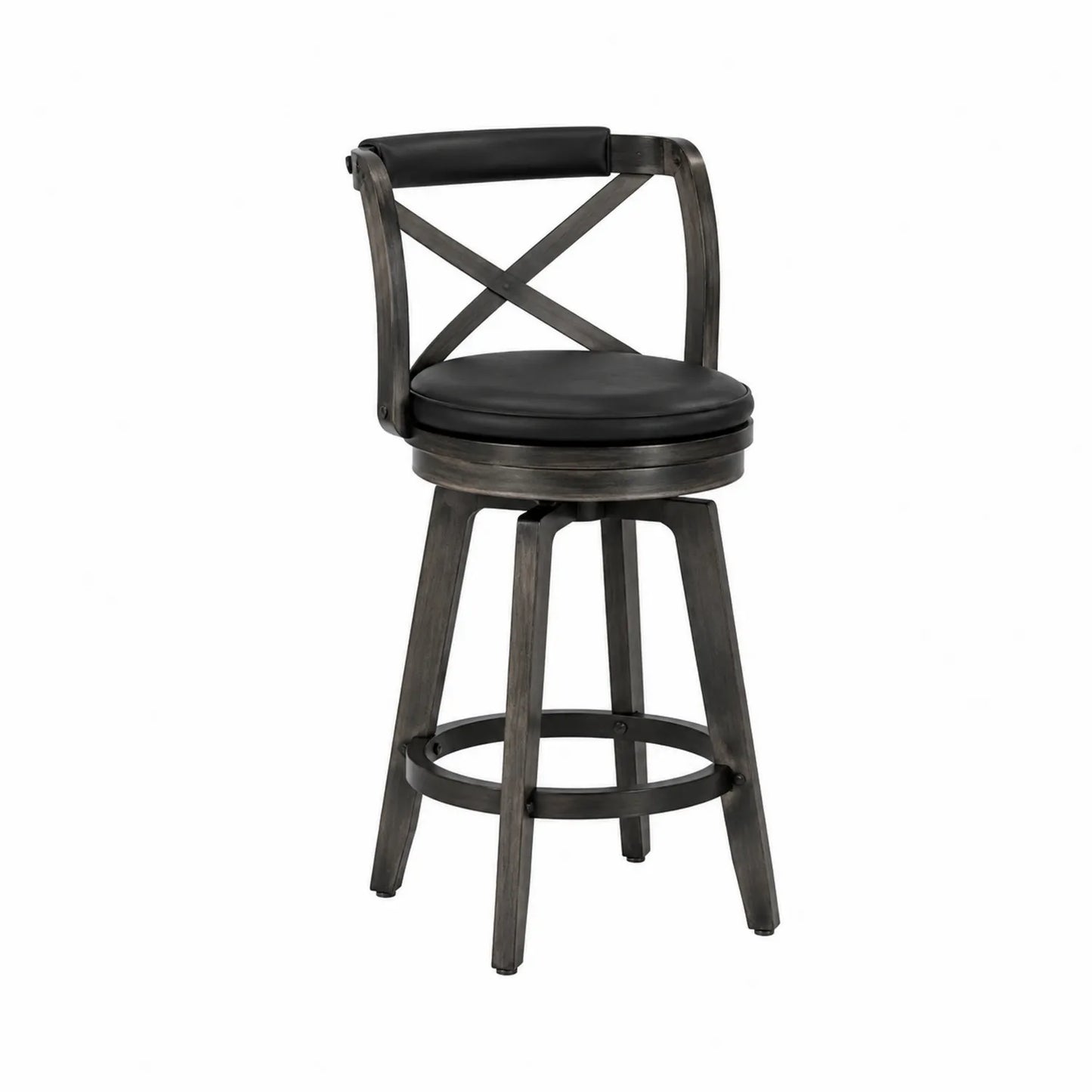 Barhocker mit Rückenlehne Holz PU-Leder Schwarz