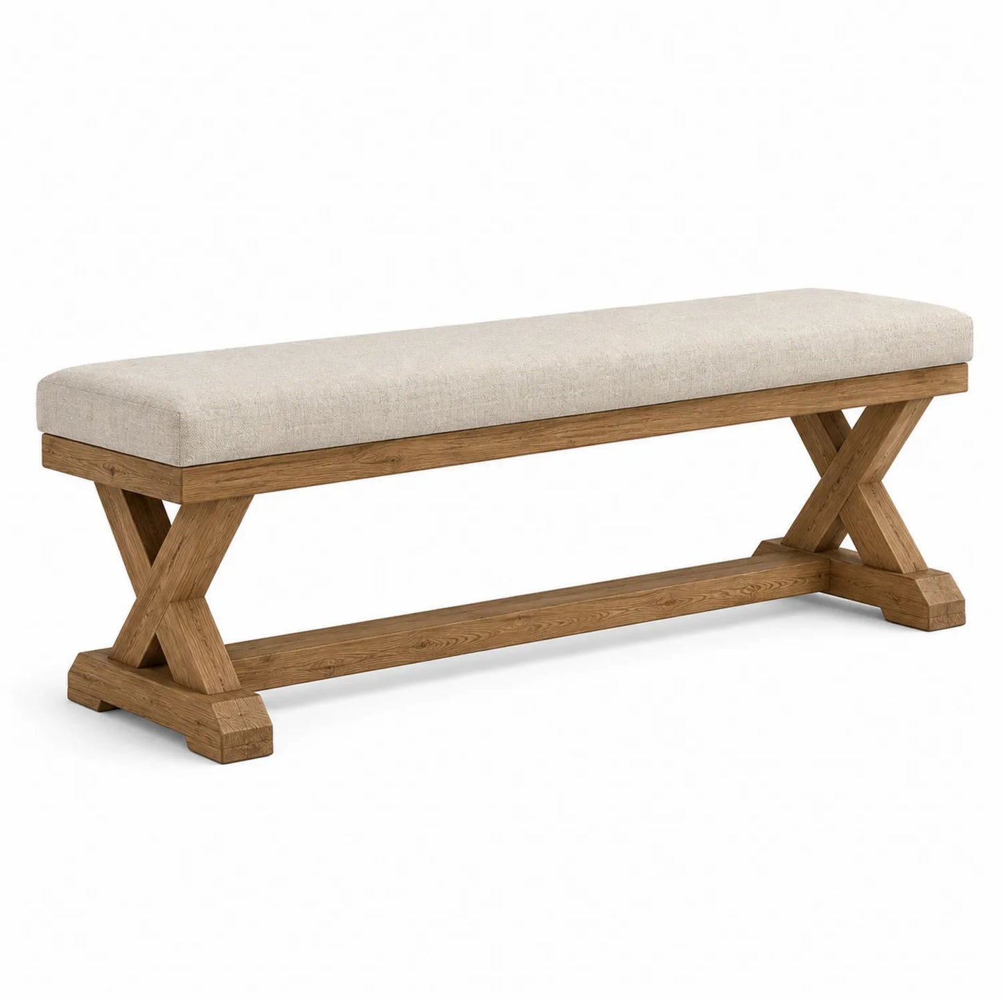Polsterbank Holz Stoff Beige 120x35x45 cm