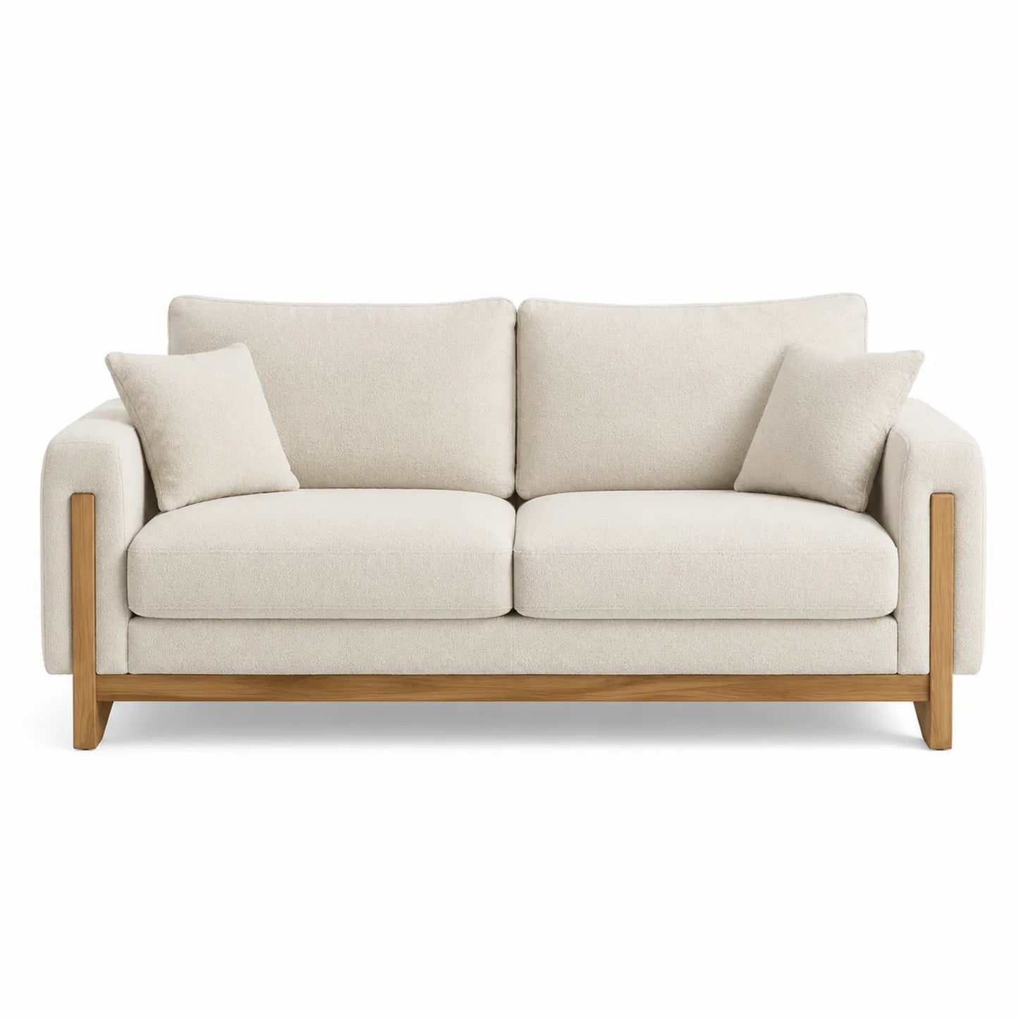 3-Sitzer Sofa aus Stoff Creme mit Holzgestell