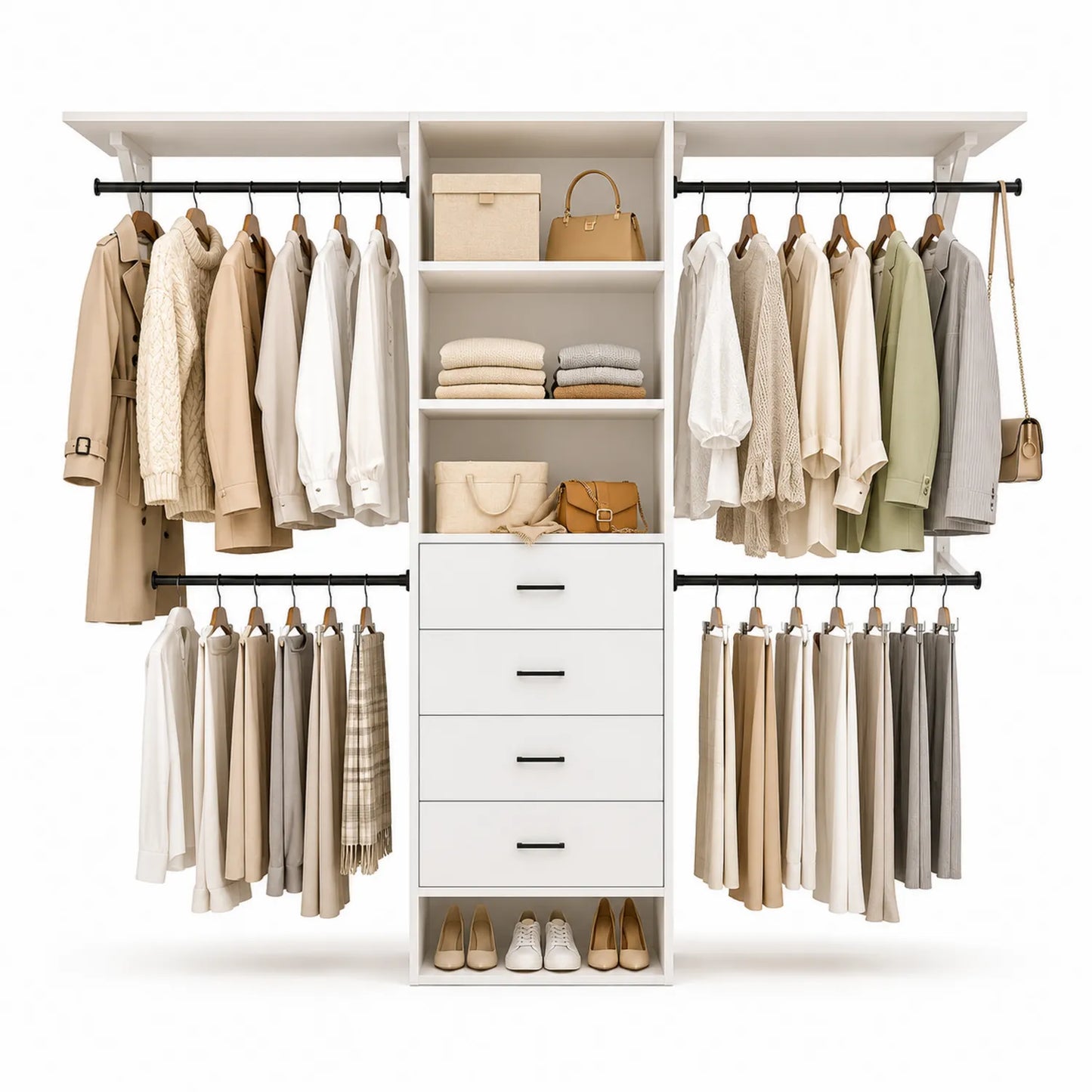 Weiße MDF Garderobe mit Regal und Schubladen 200x180x40cm