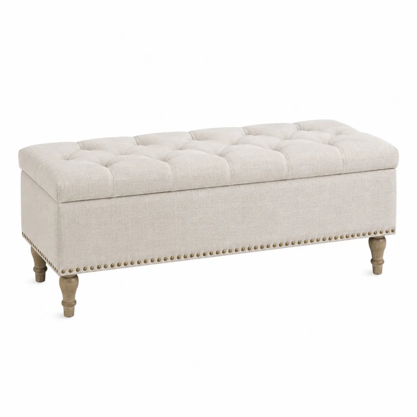 Sitzbank mit Stauraum aus Leinen Beige 120x40x45 cm