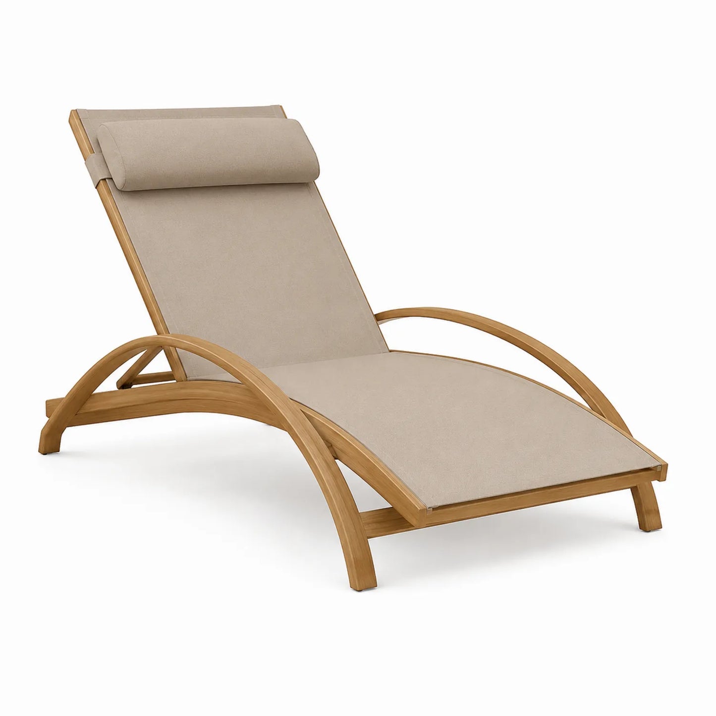 Teakholz Sonnenliege mit Polyestergewebe Kopfstütze Beige