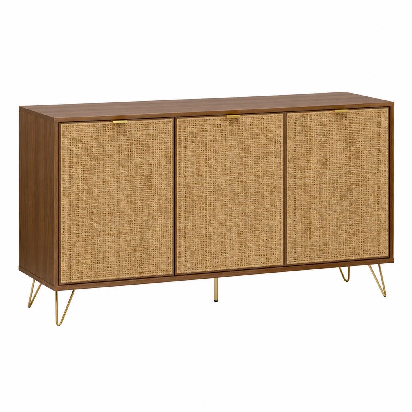 Sideboard aus MDF und Rattan mit Metallbeinen Braun/Natur 120x40x75 cm