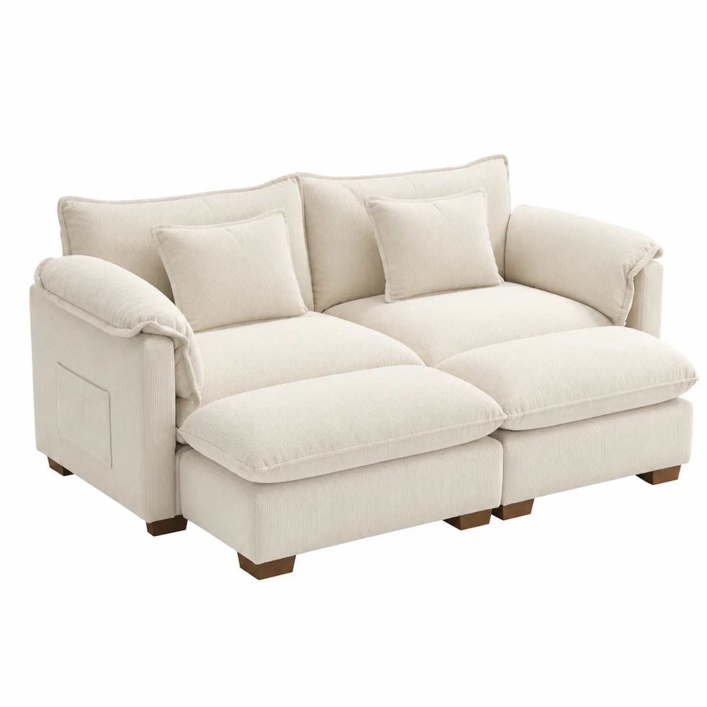2-Sitzer Sofa Cord Beige mit Holzbasis