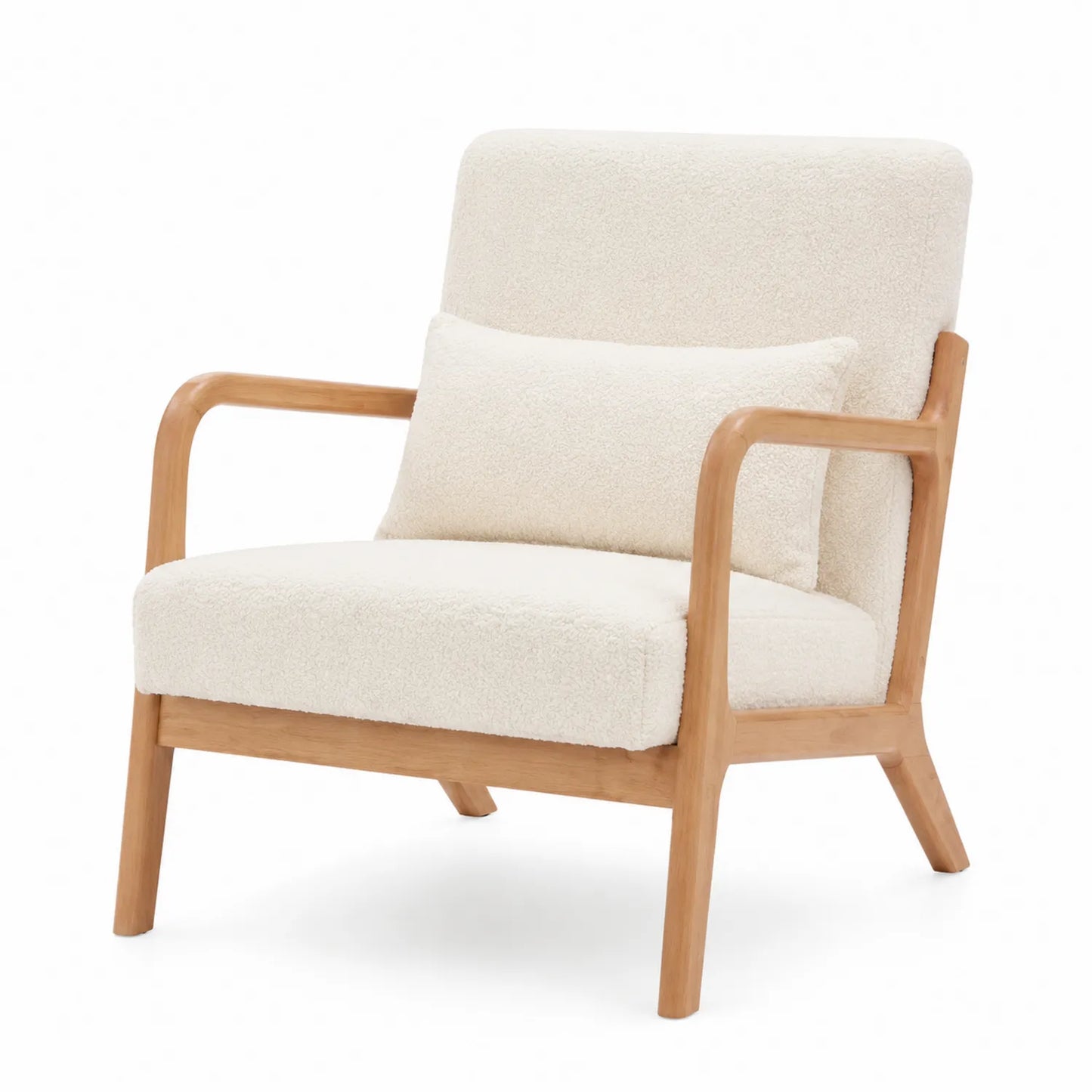 Sessel aus Eichenholz mit Bouclé-Bezug in Creme