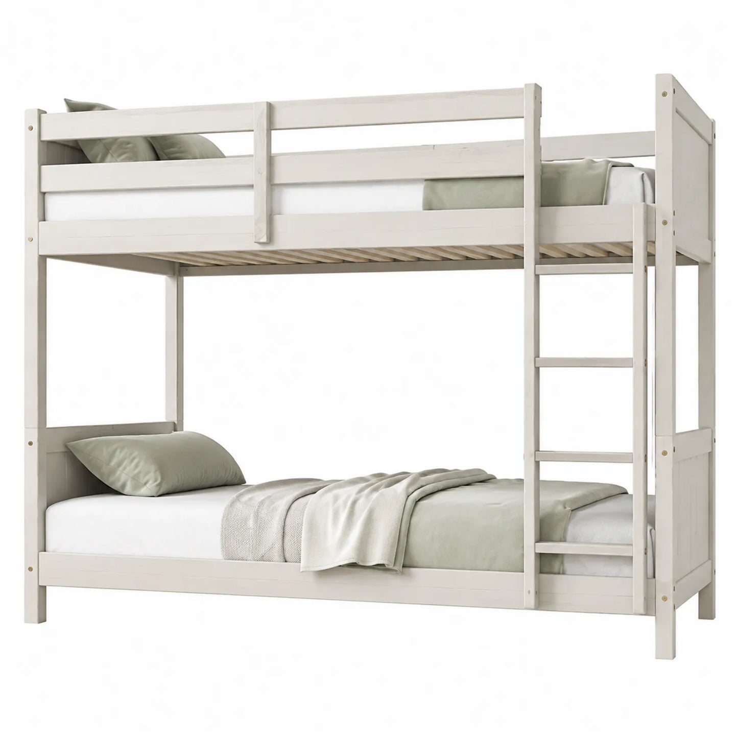 Holz Etagenbett Weiß 200x90 cm mit Leiter und Schutzgeländer