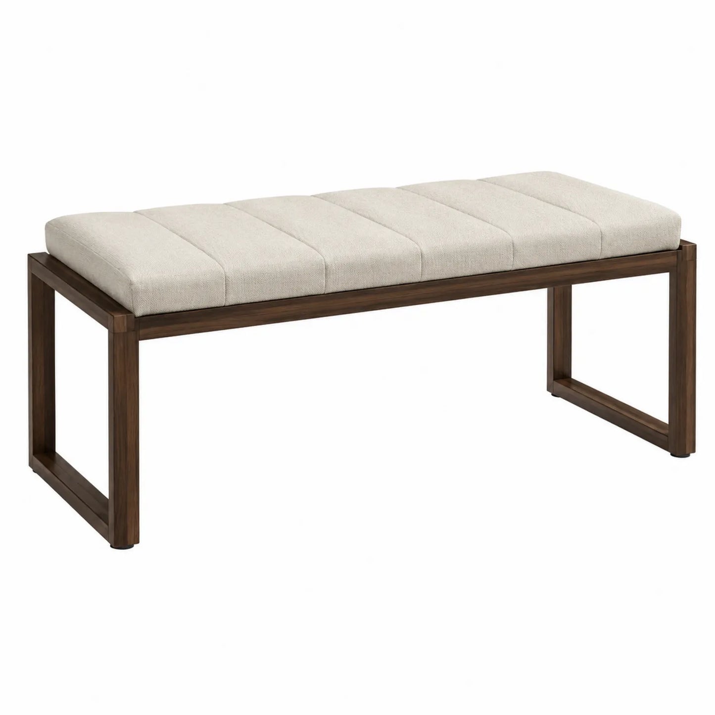 Holzbank mit Leinenpolster Beige 120x40x45 cm