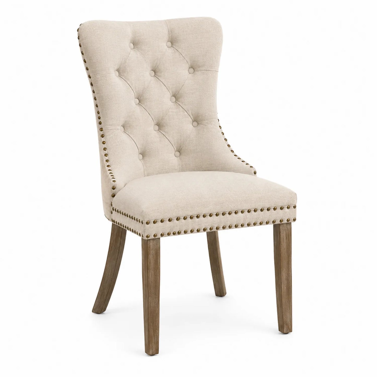 Esszimmerstuhl Leinen Beige mit Eichenholzbeinen