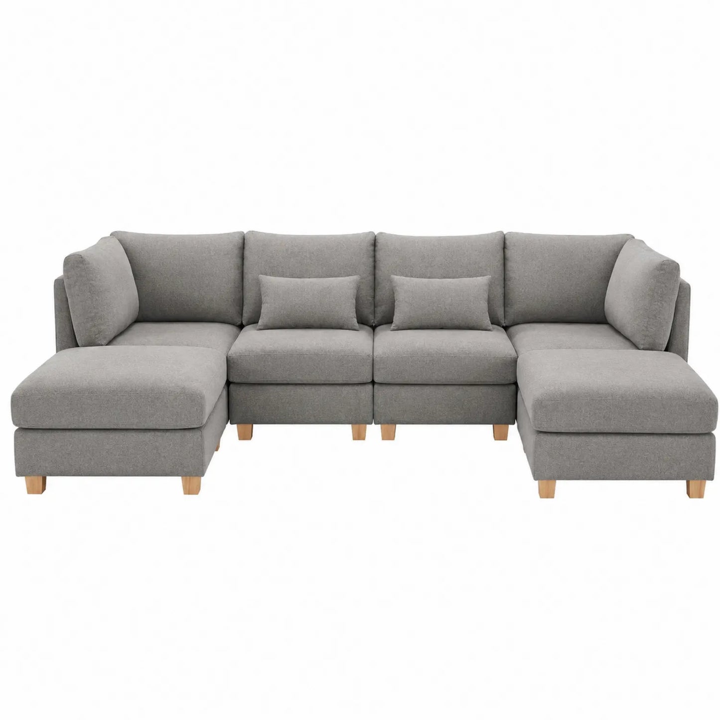 Ecksofa aus Stoff Hellgrau mit Kissen