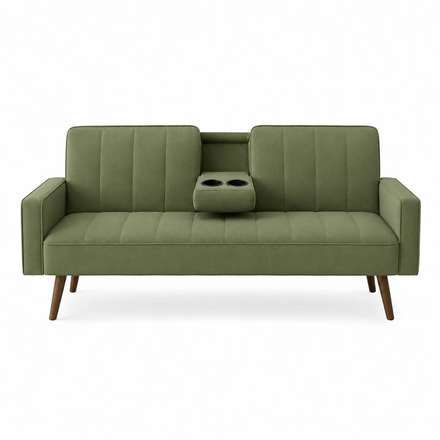 3-Sitzer Sofa aus Polyestergewebe Grün mit Mittelarmlehne und Becherhalter