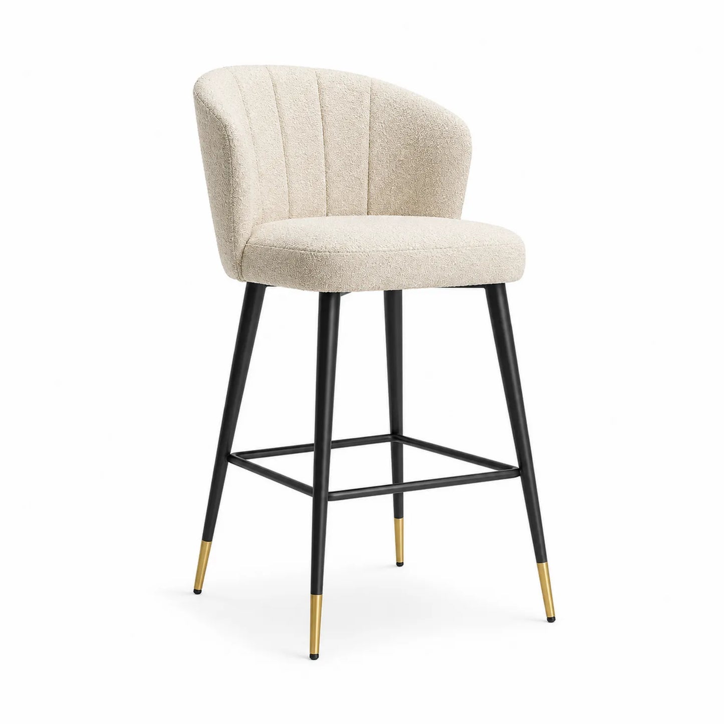 Barhocker aus Bouclé mit Metallgestell und goldenen Details, Beige