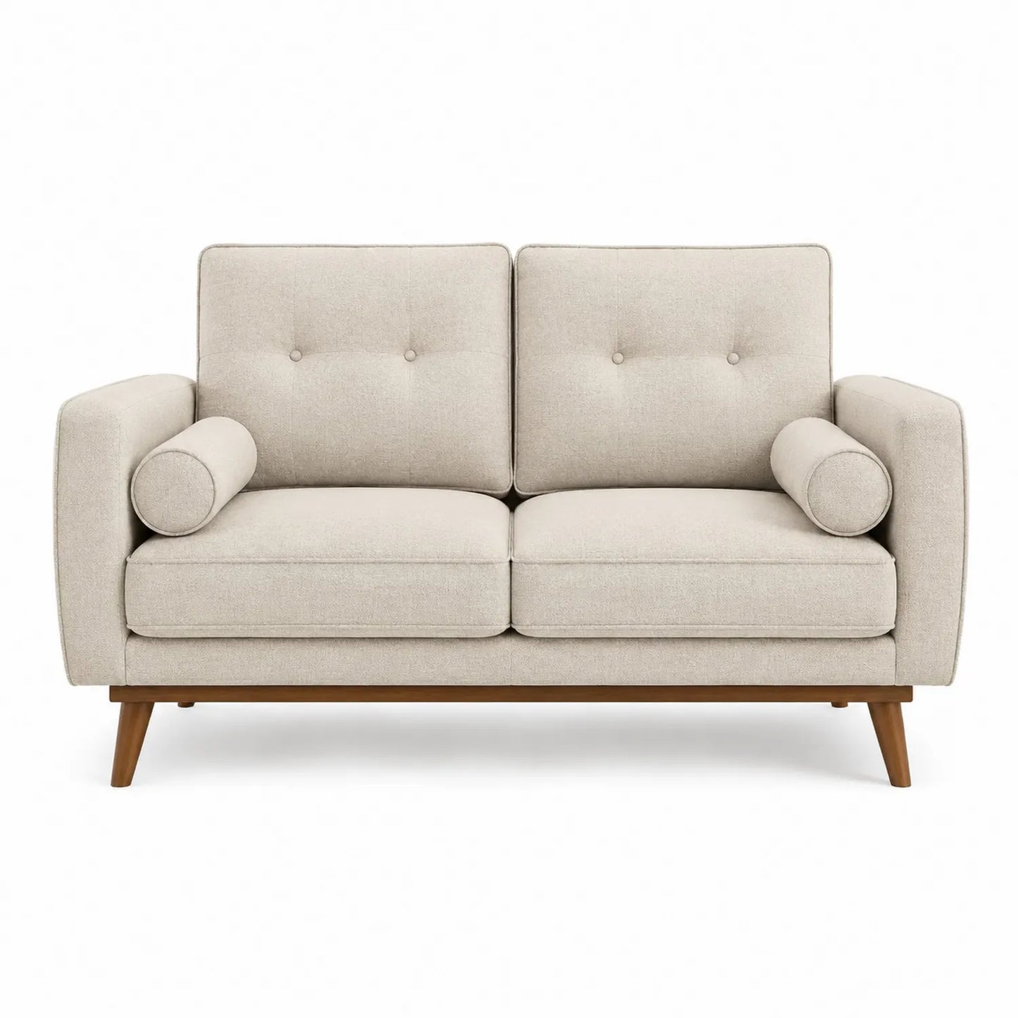 2-Sitzer Sofa Stoff Beige mit Holzfüße