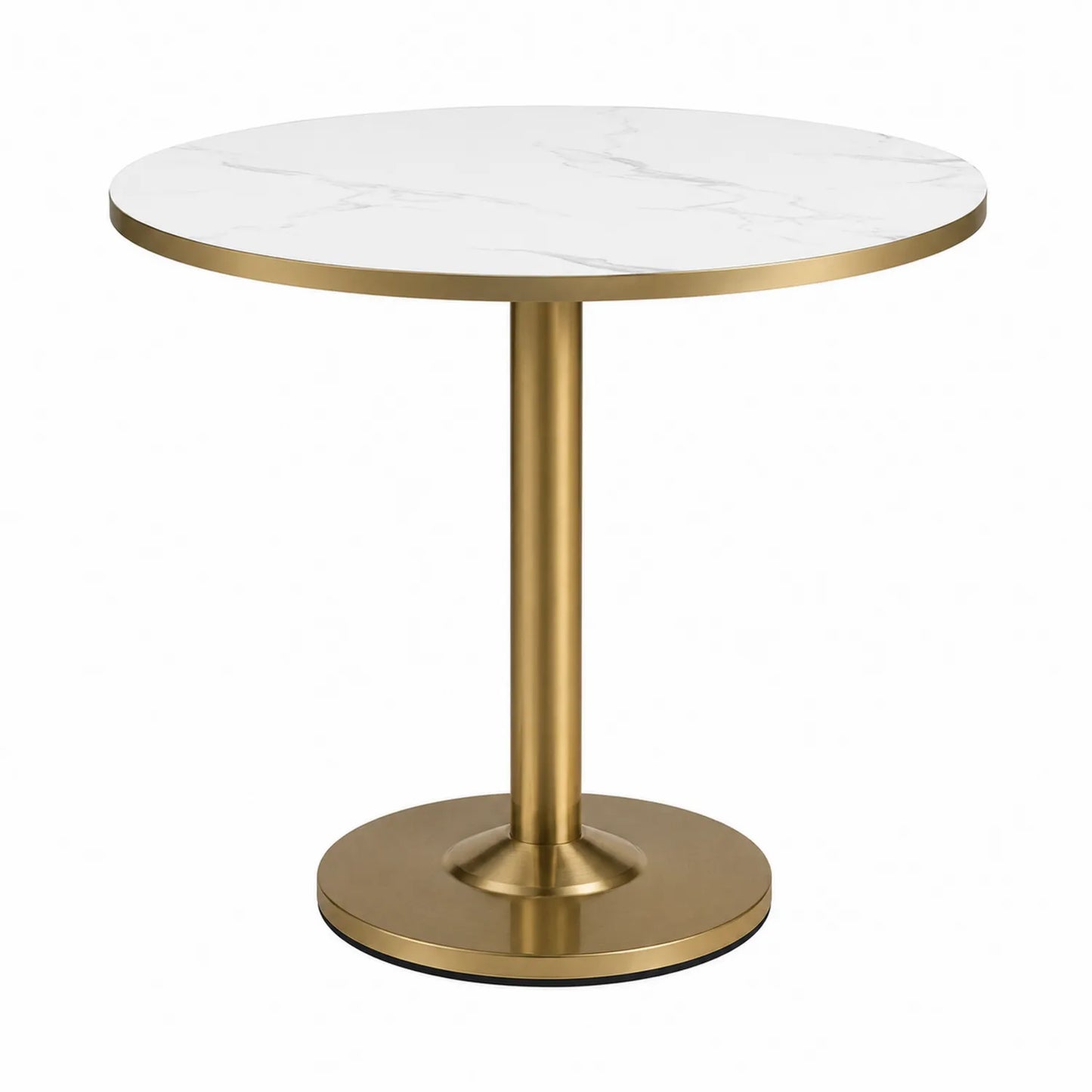 Runder Tisch mit Marmor-Optik und goldener Metallbasis, Ø 80 cm, H 75 cm