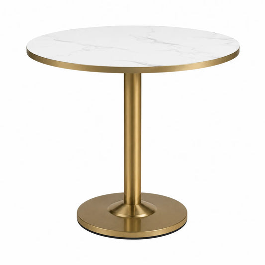 Runder Tisch mit Marmor-Optik und goldener Metallbasis, Ø 80 cm, H 75 cm