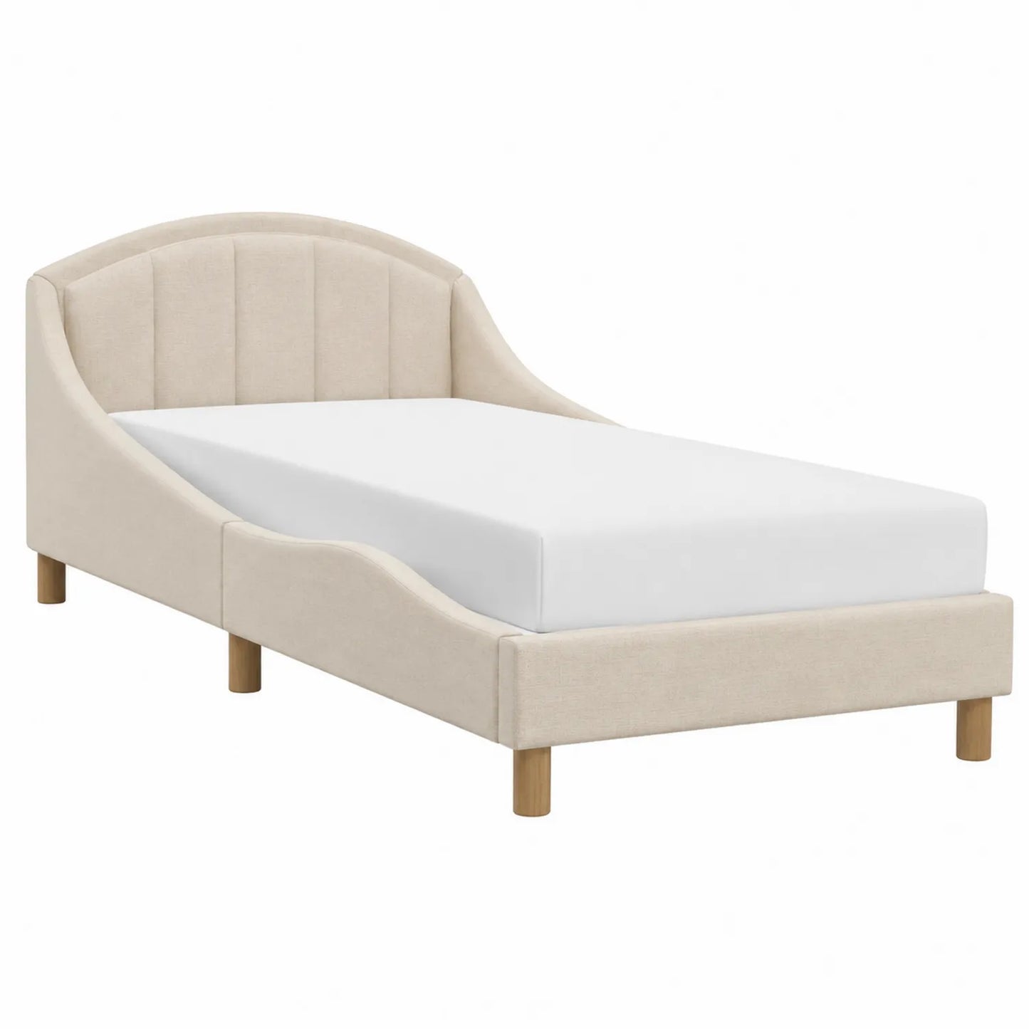 Einzelbett aus Holz und Stoff Beige 90x200 cm