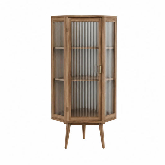 Eckvitrine Holz und Glas 180x60x40 cm Sechseckig