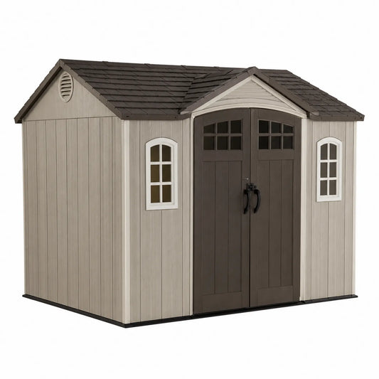Kunststoff Gartenhaus Beige/Braun 320 cm x 250 cm Doppeltür Fenster