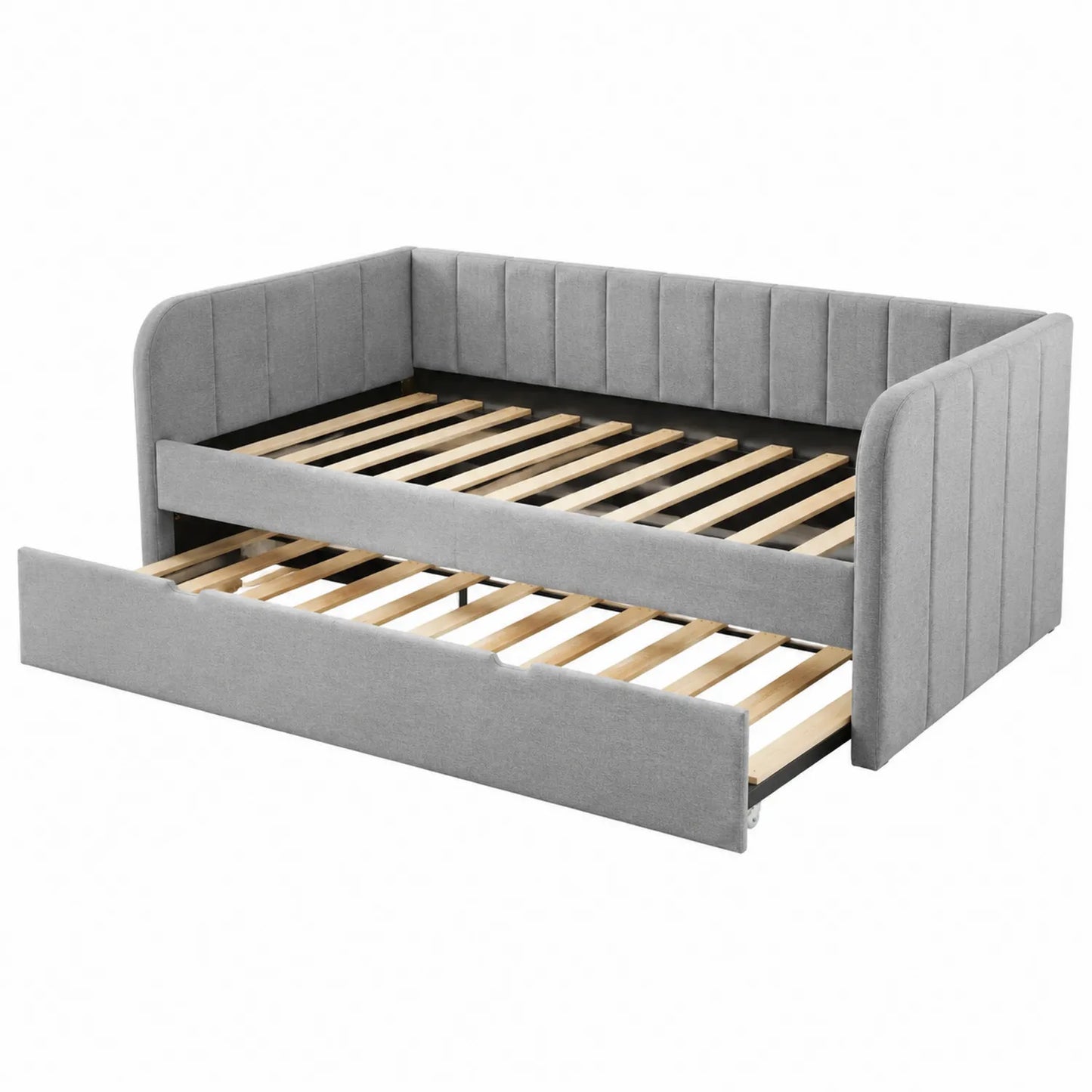 Tagesbett mit Ausziehbett Holz Stoff Grau 200x90 cm