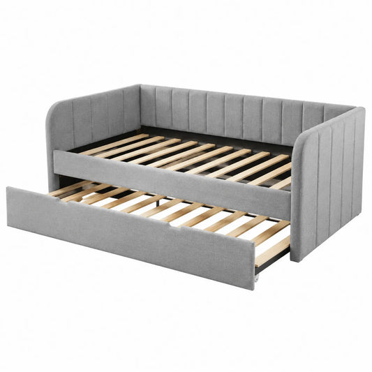 Tagesbett mit Ausziehbett Holz Stoff Grau 200x90 cm