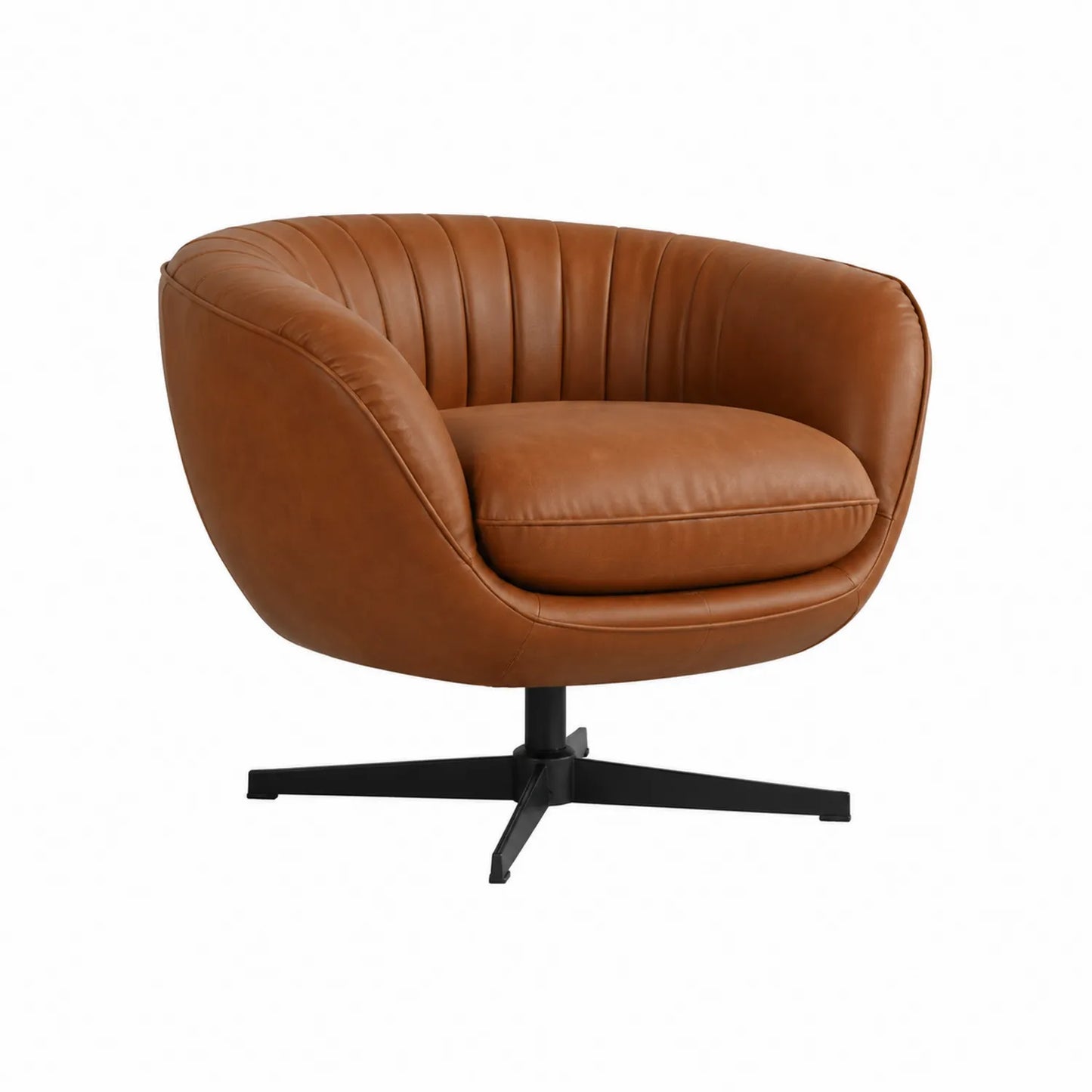 Drehbarer Sessel aus Kunstleder mit Metallfuß, Braun