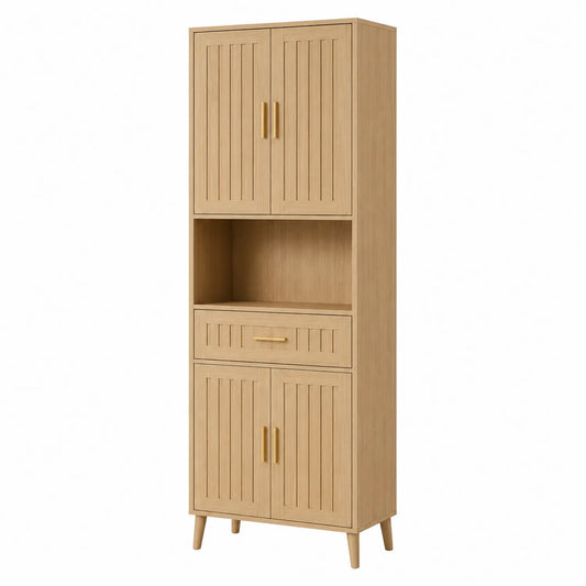 Schrank MDF Naturholz 4 Türen 1 Schublade 80x40x180cm
