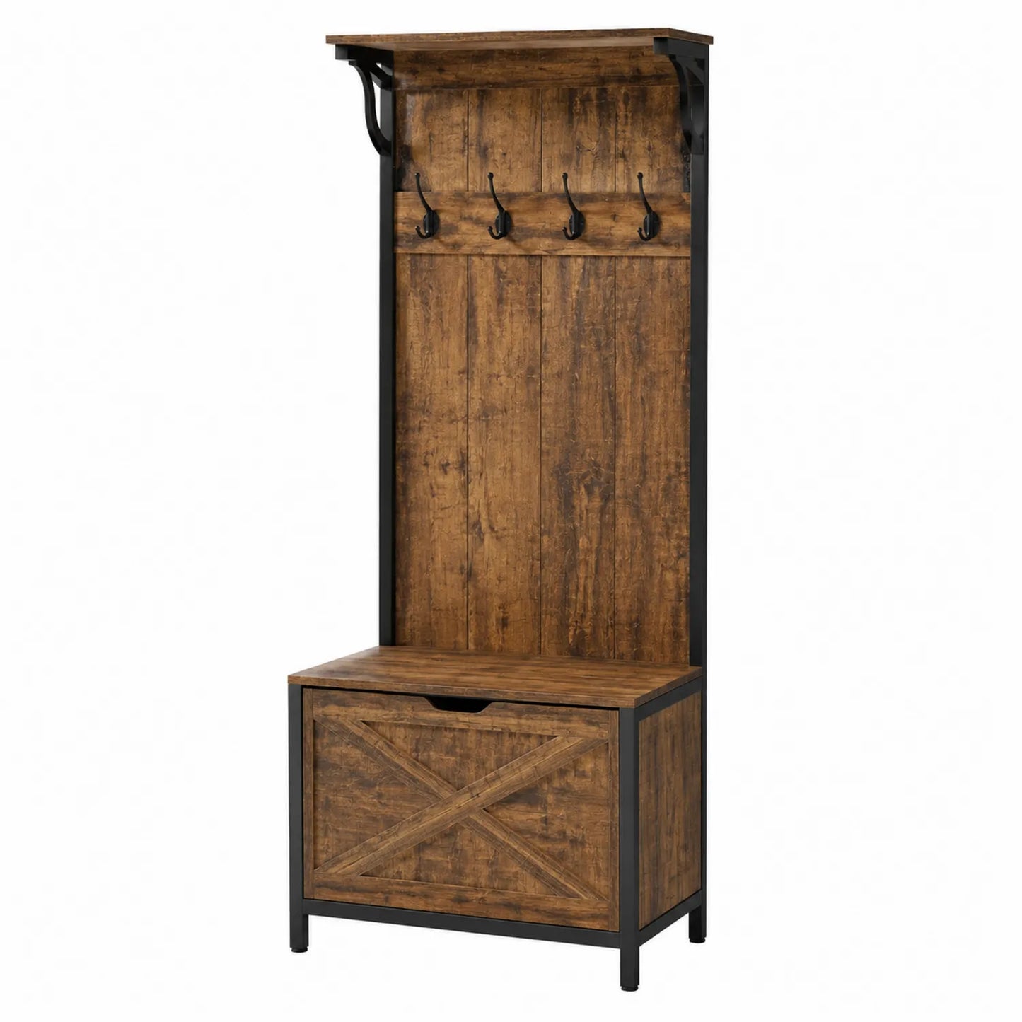 Garderobenständer Holzoptik mit Stauraumbank und Haken 180cm
