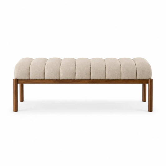 Polsterbank aus Holz und Stoff Beige