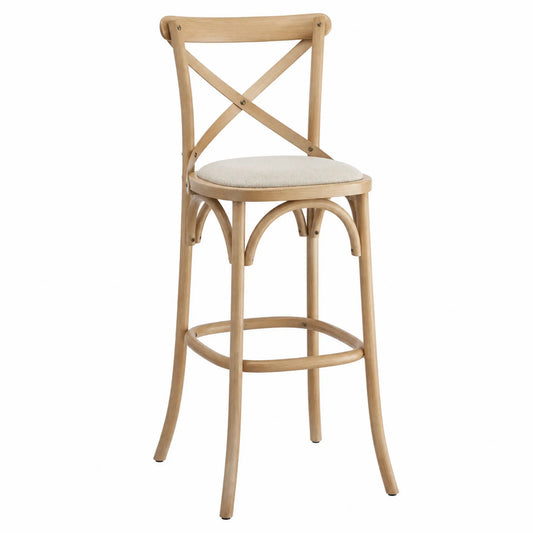 Barhocker aus Eichenholz mit Leinen Sitzfläche 112 cm