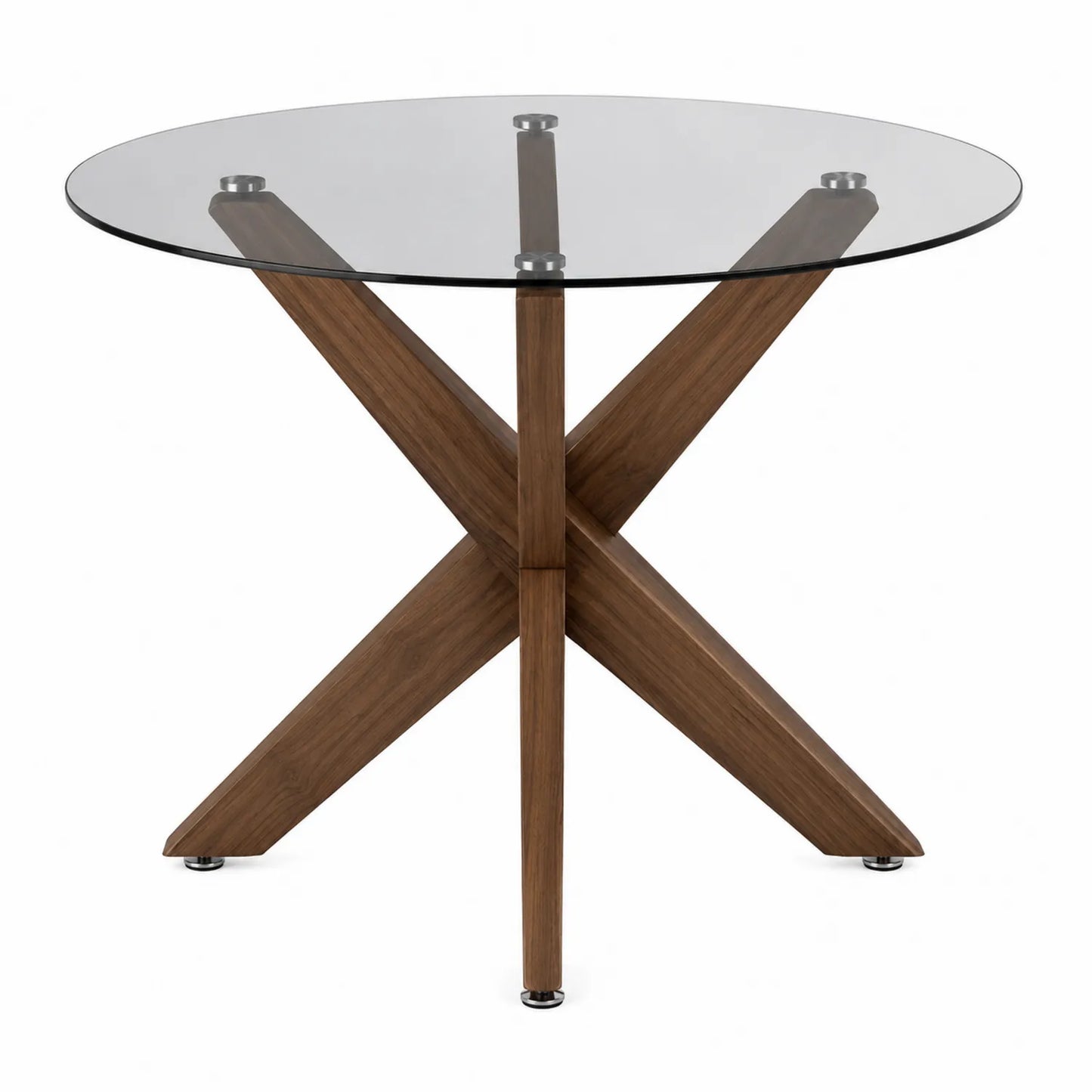 Runder Esstisch aus Glas und Walnussholz, 110 cm