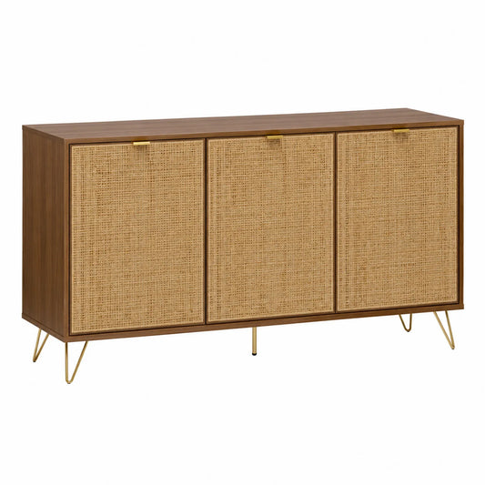 Sideboard aus MDF und Rattan mit Metallbeinen Braun/Natur 120x40x75 cm