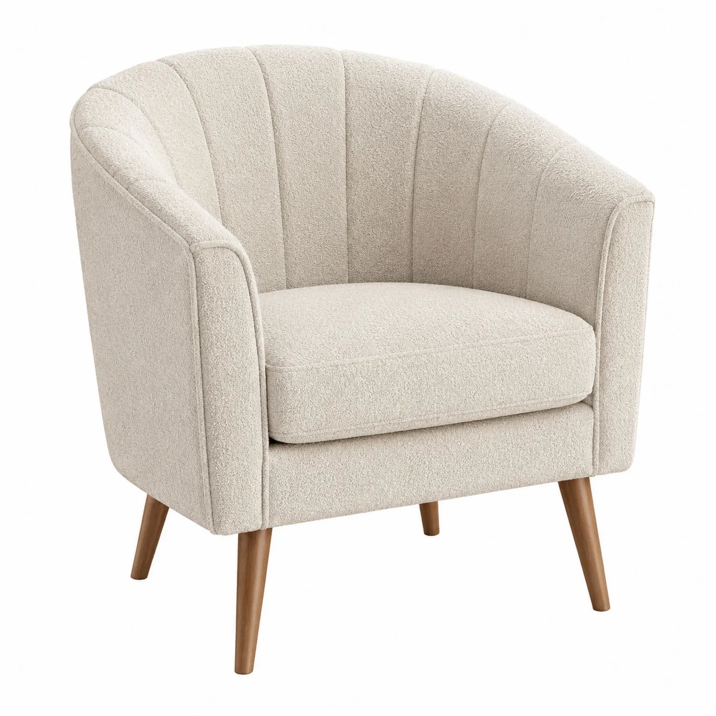 Loungesessel Bouclé Stoff Holzfüße Beige
