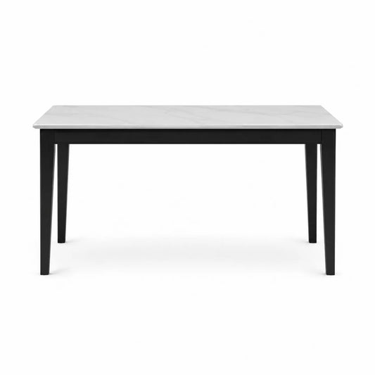 Rechteckiger Esstisch mit Carrara-Marmorplatte und Stahlbeinen 160x90x75 cm Weiß/Schwarz