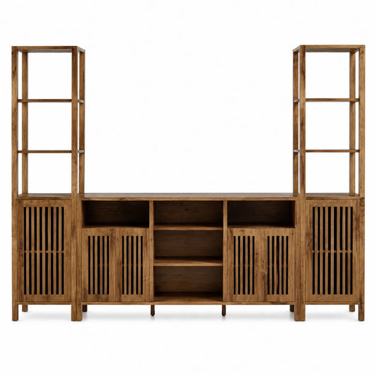 Holz TV-Entertainment-Center mit Regalen und Türen, Größe 200x40x180 cm
