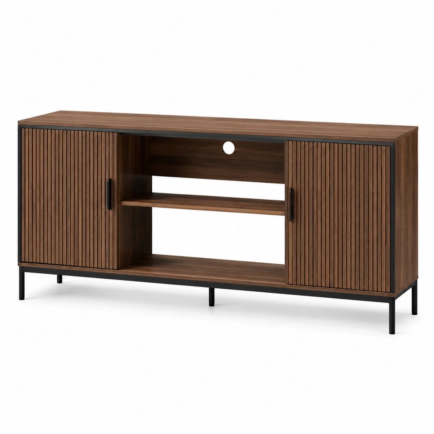TV-Möbel Holzoptik Eiche Schwarz MDF Stahl 150x40x60 cm