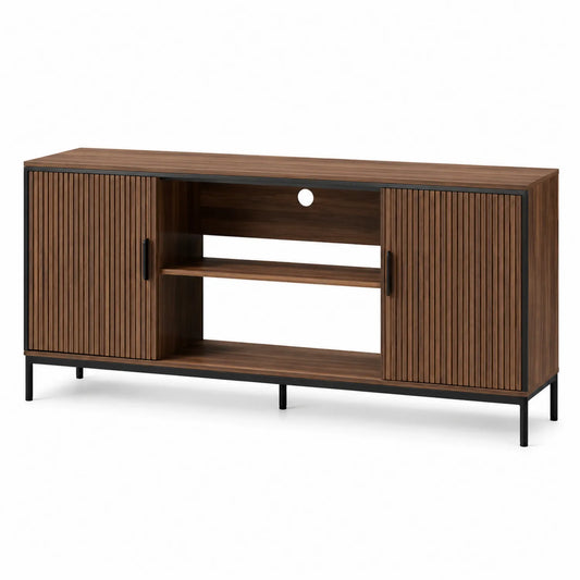 TV-Möbel Holzoptik Eiche Schwarz MDF Stahl 150x40x60 cm