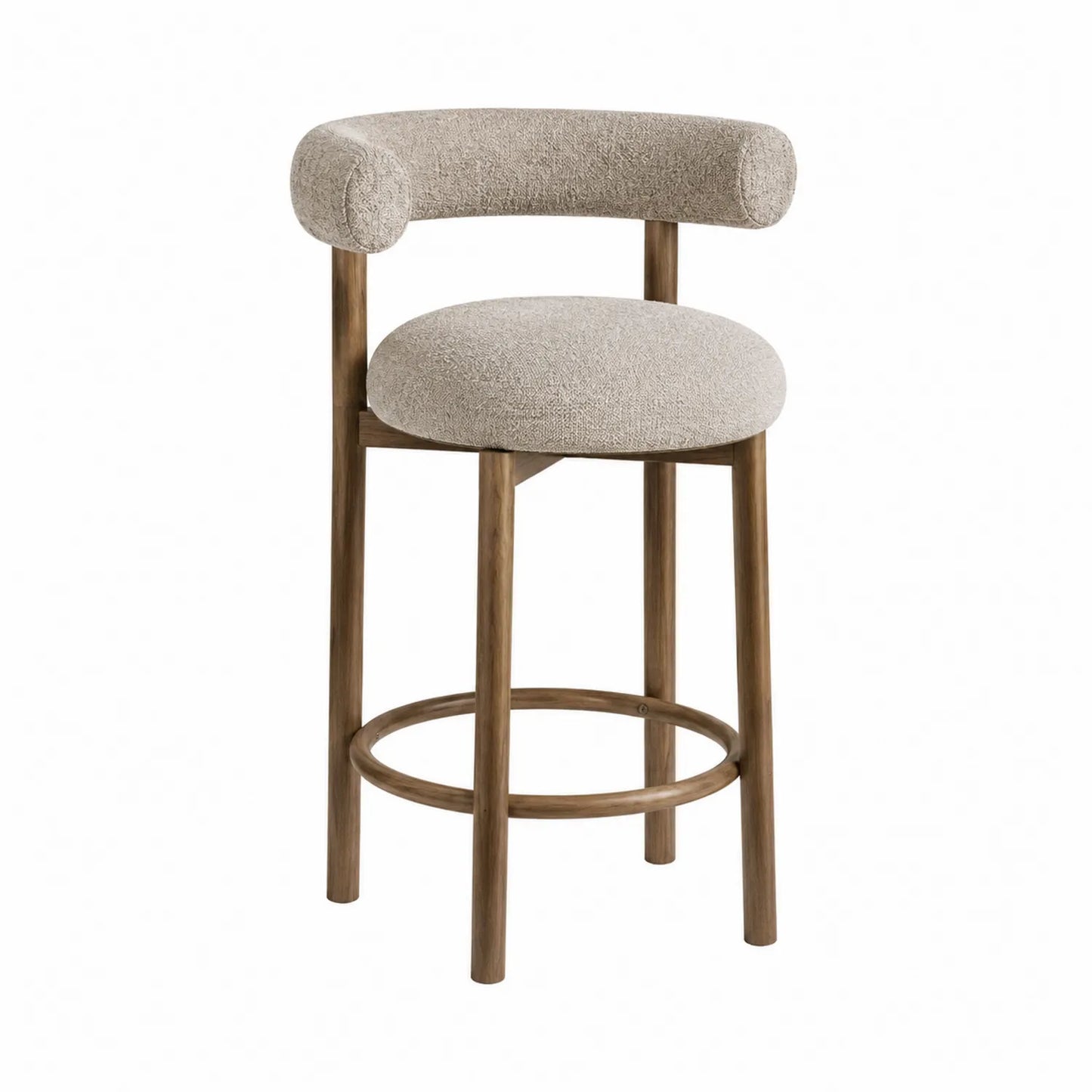 Barhocker aus Eichenholz mit Polyesterstoffpolsterung in Beige