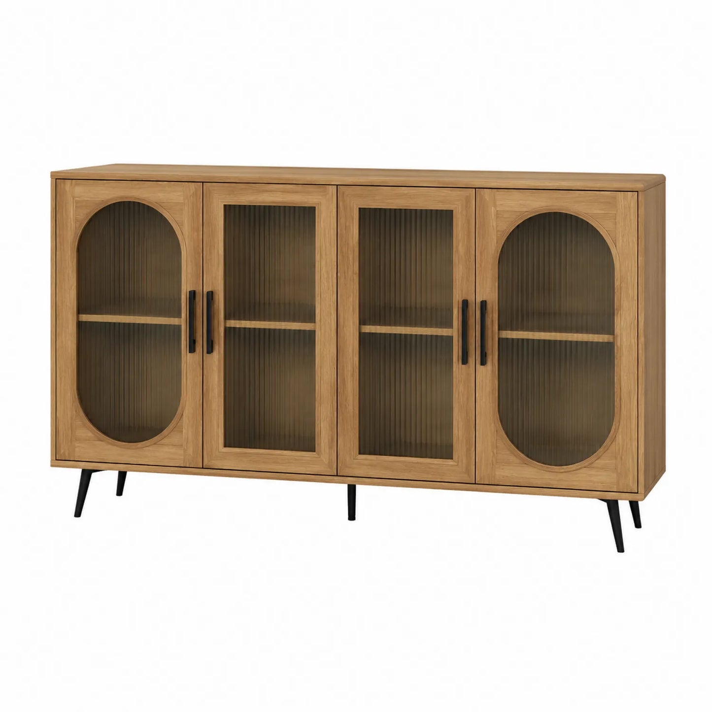 Holz Sideboard mit geriffeltem Glas 160x40x85cm