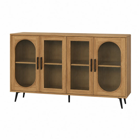 Holz Sideboard mit geriffeltem Glas 160x40x85cm