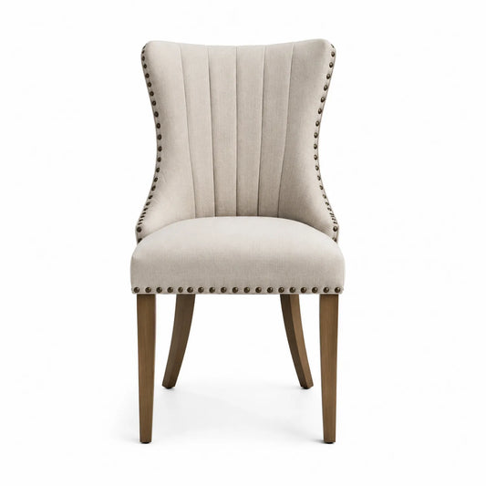 Esszimmerstuhl aus Stoff mit Holzbeinen Beige