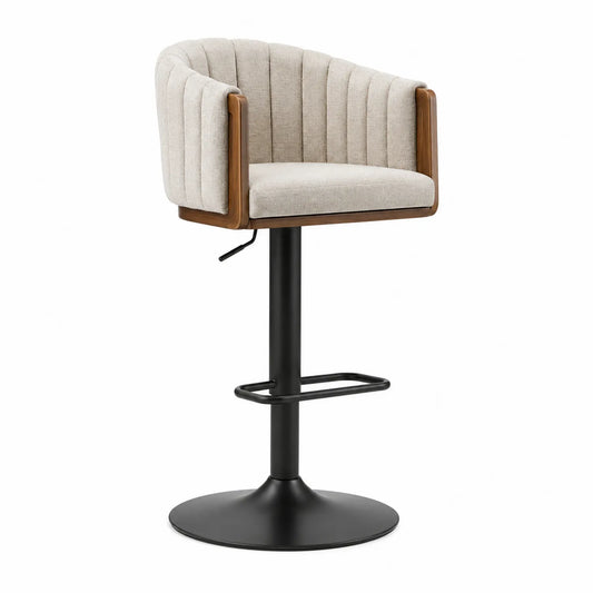 Barhocker mit Stoffbezug und Holzrahmen Beige