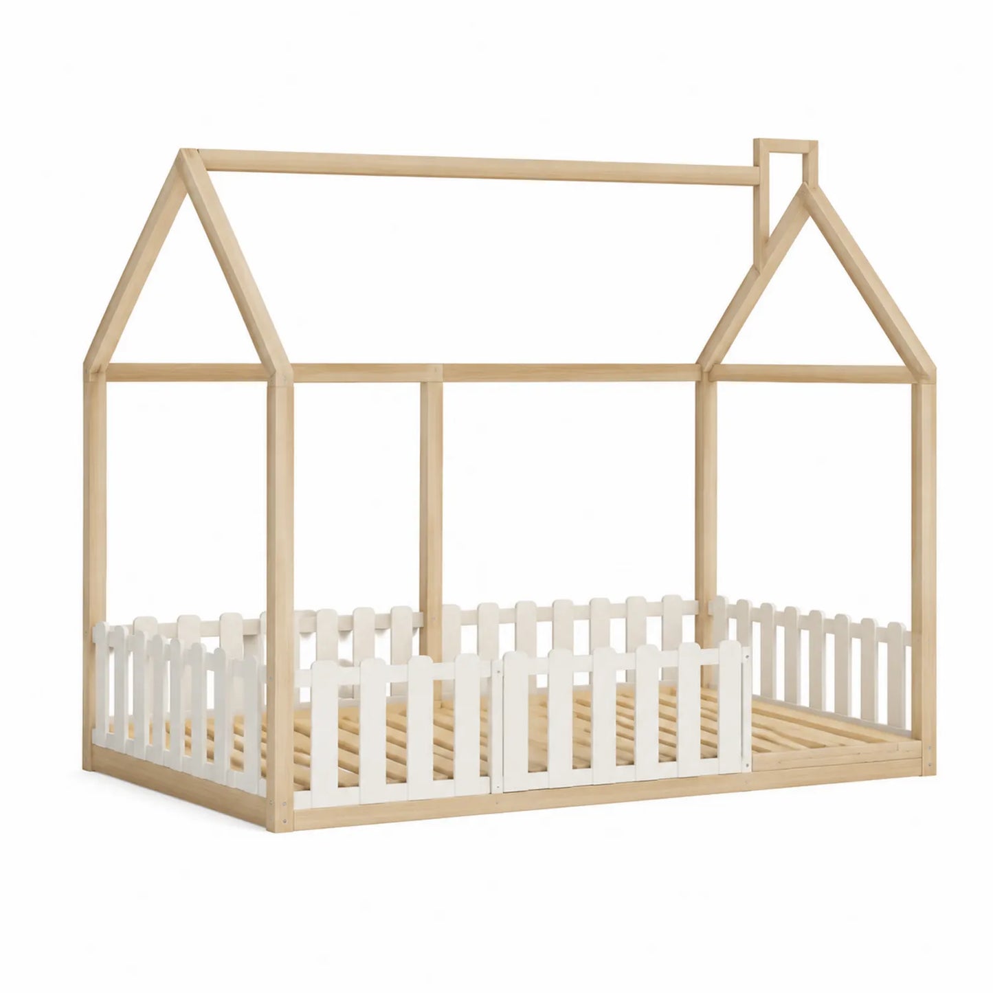 Kinderhausbett aus Holz in Natur/Weiß 200x90cm
