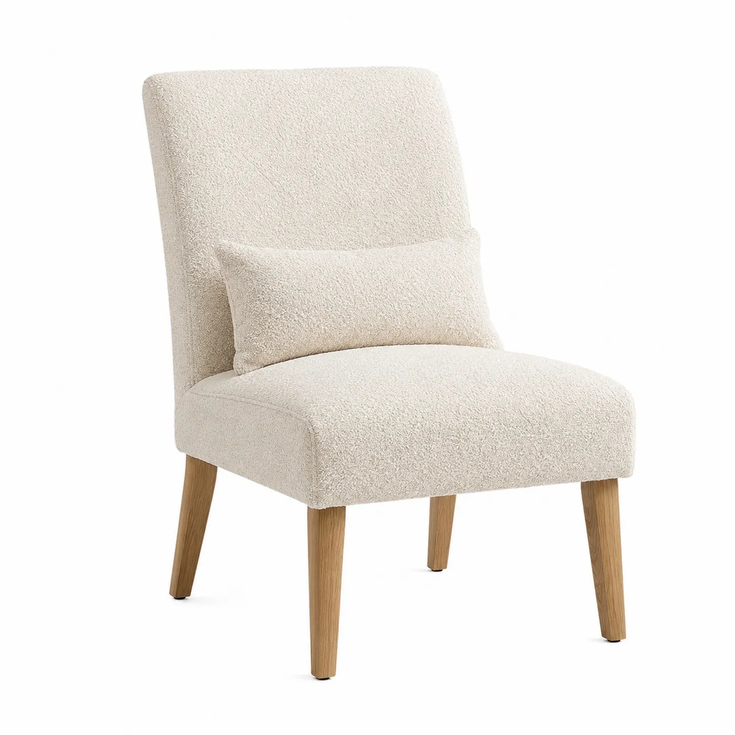 Bouclé-Stuhl mit Holzbeinen Creme 80x60x70cm