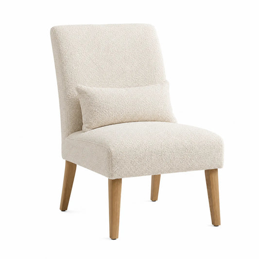 Bouclé-Stuhl mit Holzbeinen Creme 80x60x70cm