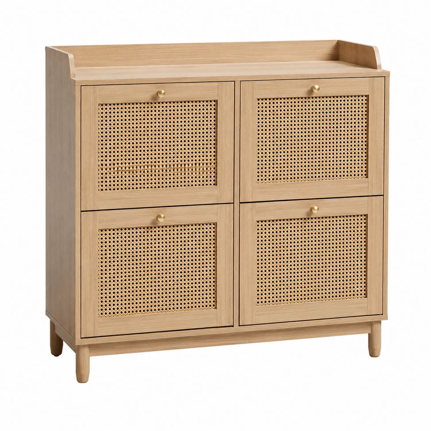 Schuhschrank Eichenholz Rattan Naturholz Beige 80x33x90cm