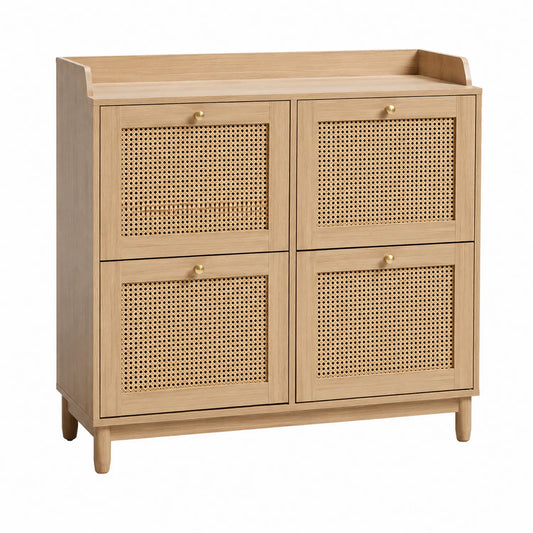 Schuhschrank Eichenholz Rattan Naturholz Beige 80x33x90cm