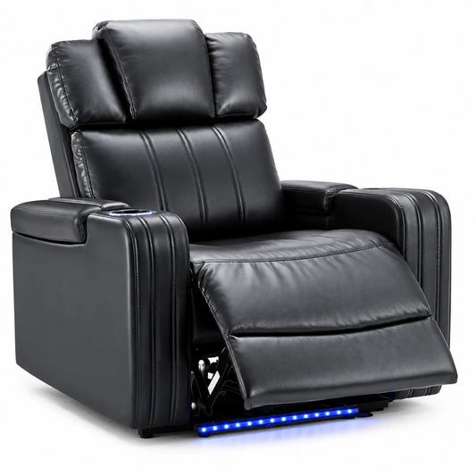 Elektrischer Relaxsessel aus Kunstleder Schwarz mit einstellbarer LED-Beleuchtung