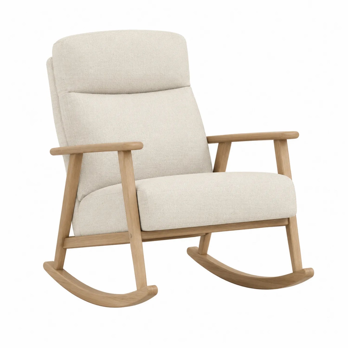 Schaukelstuhl aus Eiche mit Leinenbezug Beige